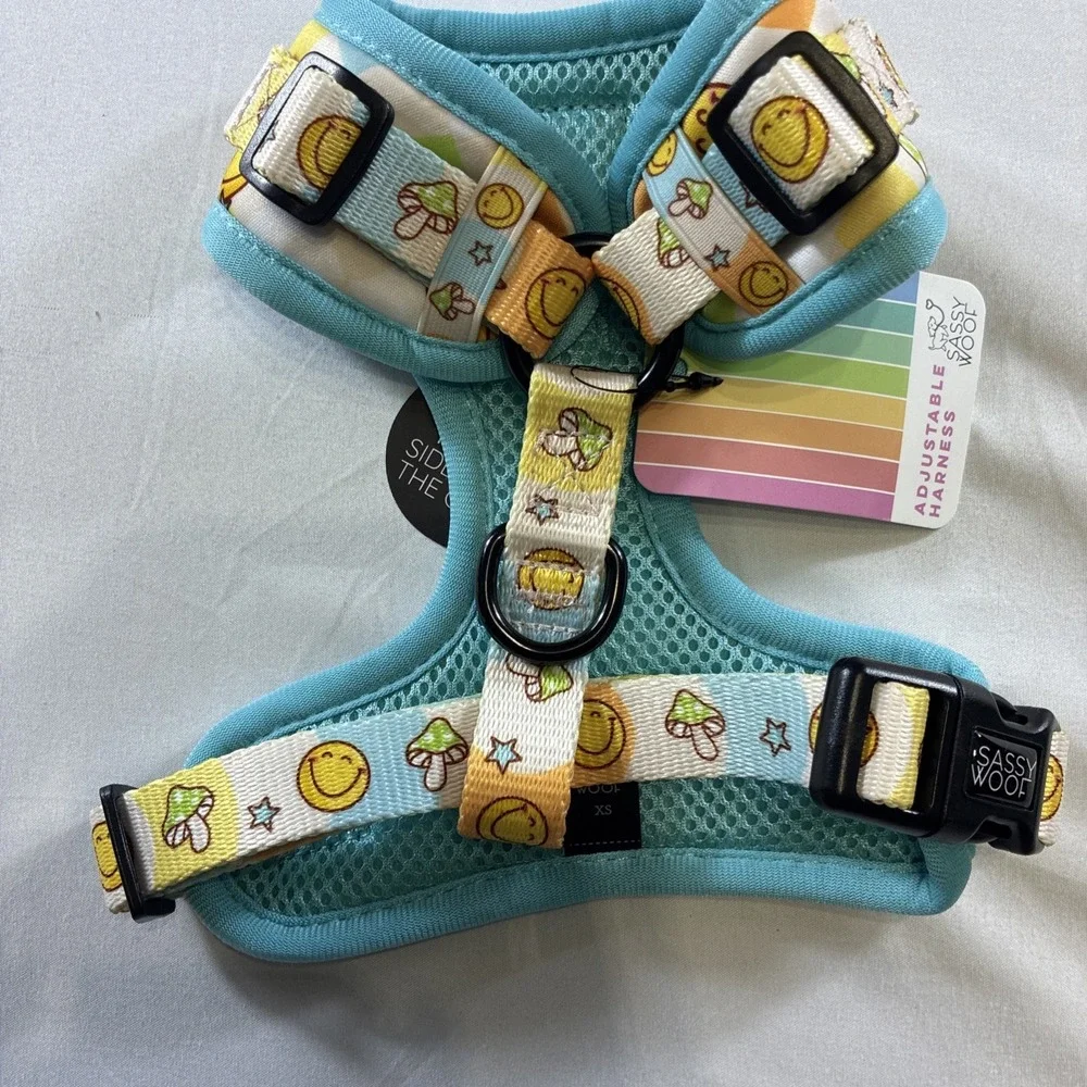 Sassy Woof Soft Dog Harness Smiley Face Ans Mushrooms XS Adjustable New